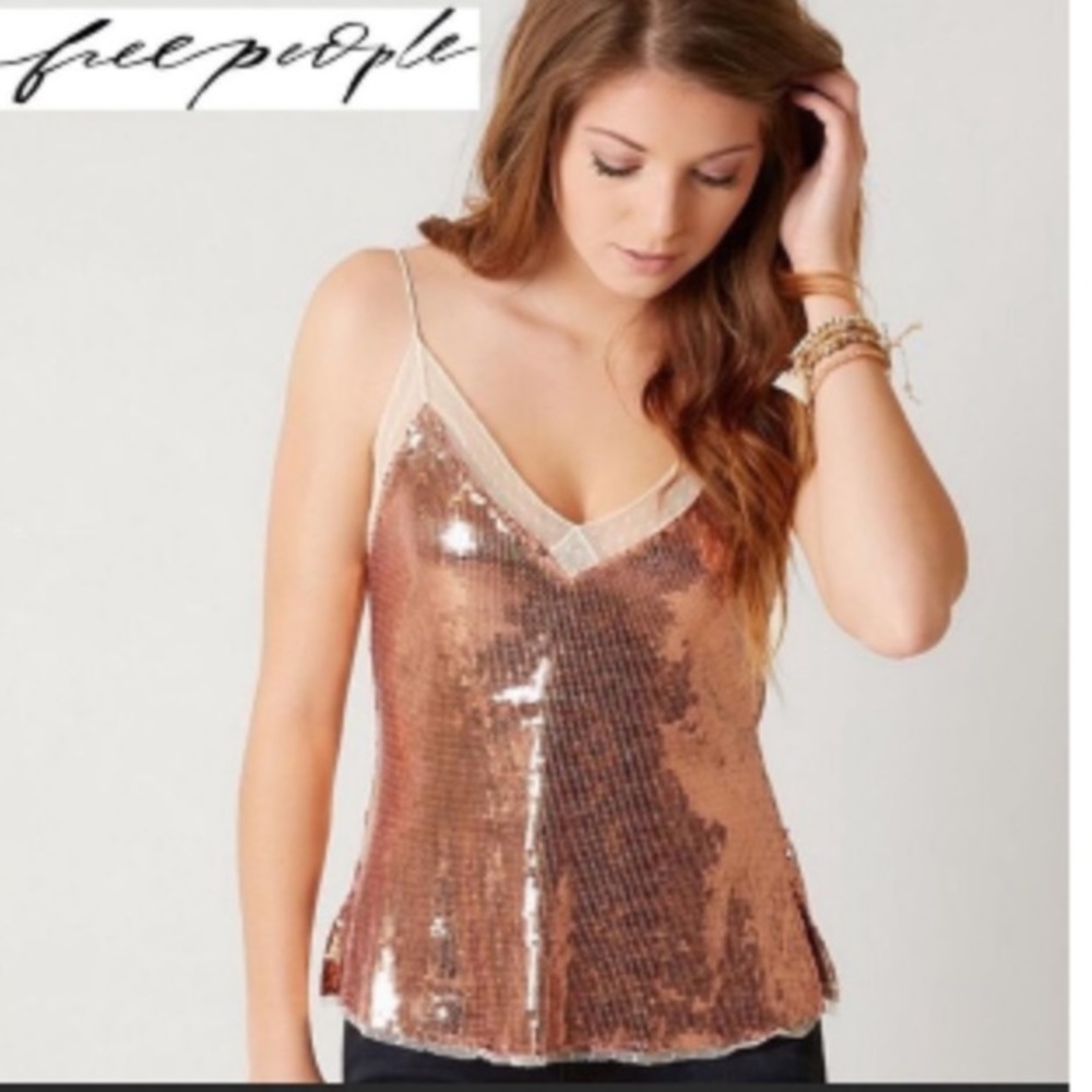 Free People Rose Gold Sequin Tank